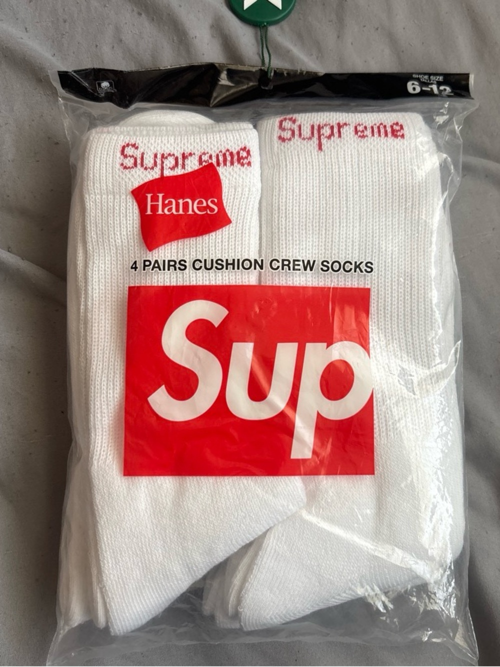 Authentic Whie Supreme Socks Verified by StockX 4 pairs